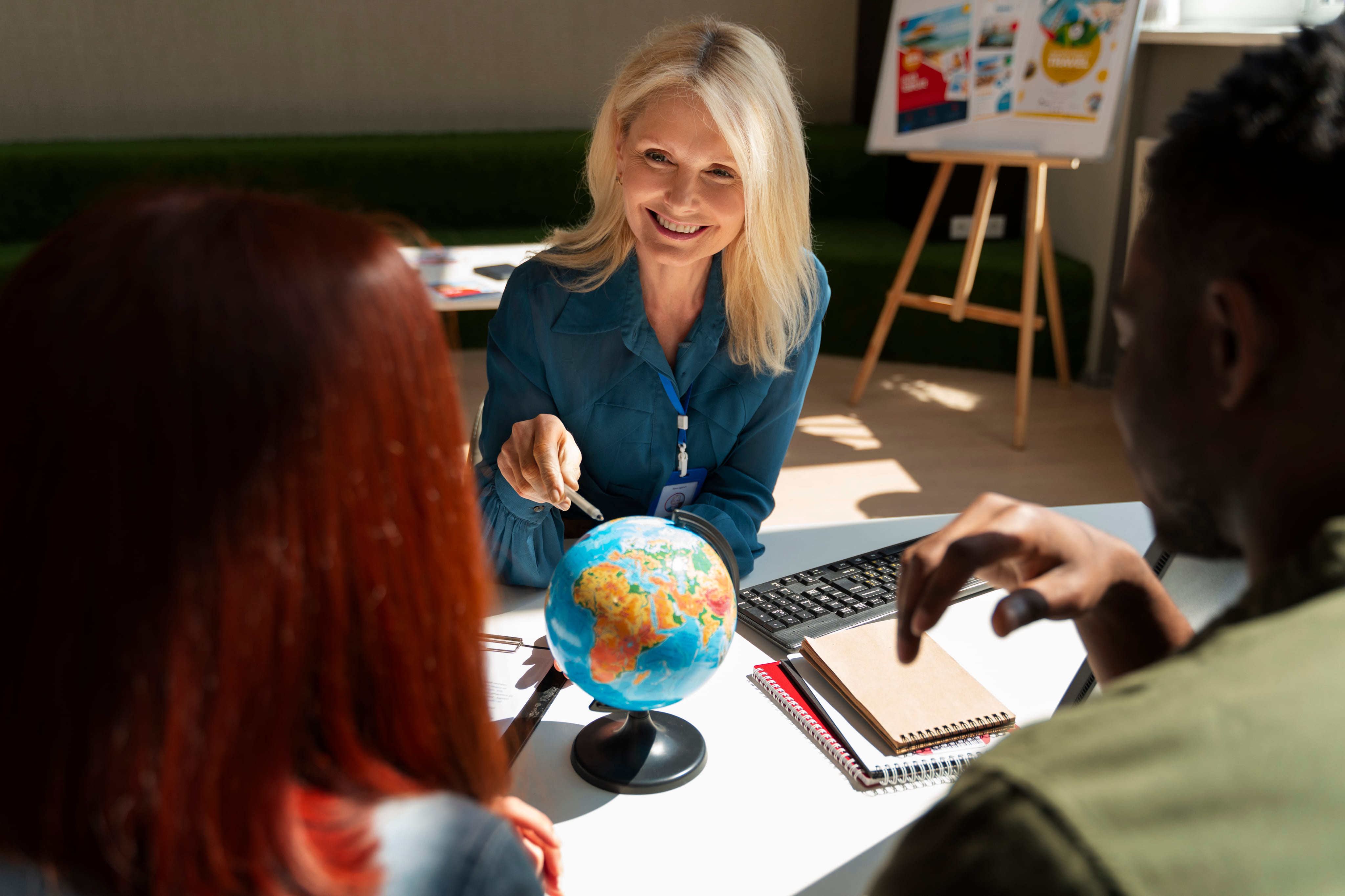 Women working with a globe